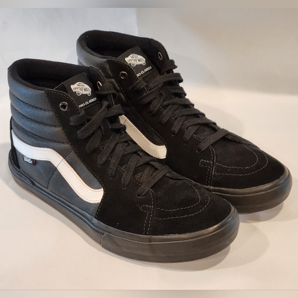 🛹 Vans Bmx Sk8-Hi men's size 8 Black w/ white stripe and wafflecup gum